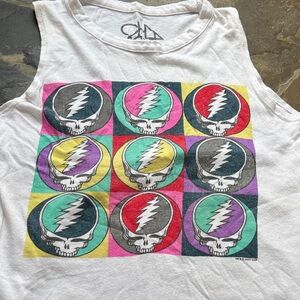 Chaser Grateful Dead “Steal Your Face” Graphic Tank Top Women  XS White Band Tee